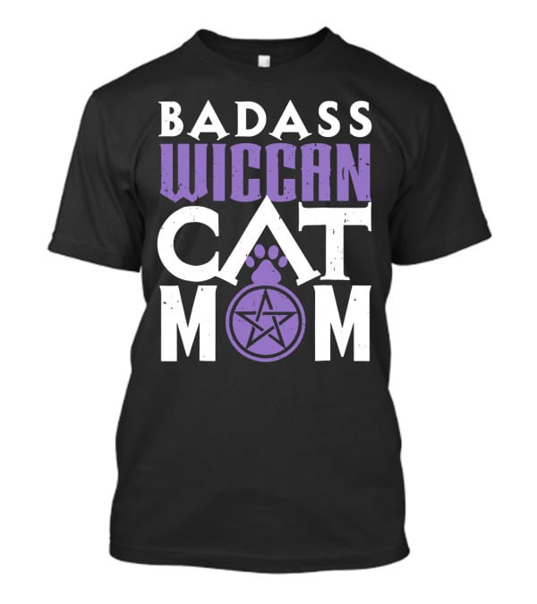 Badass Wiccan Cat Mom With Pentagram Paw Prints T-Shirt