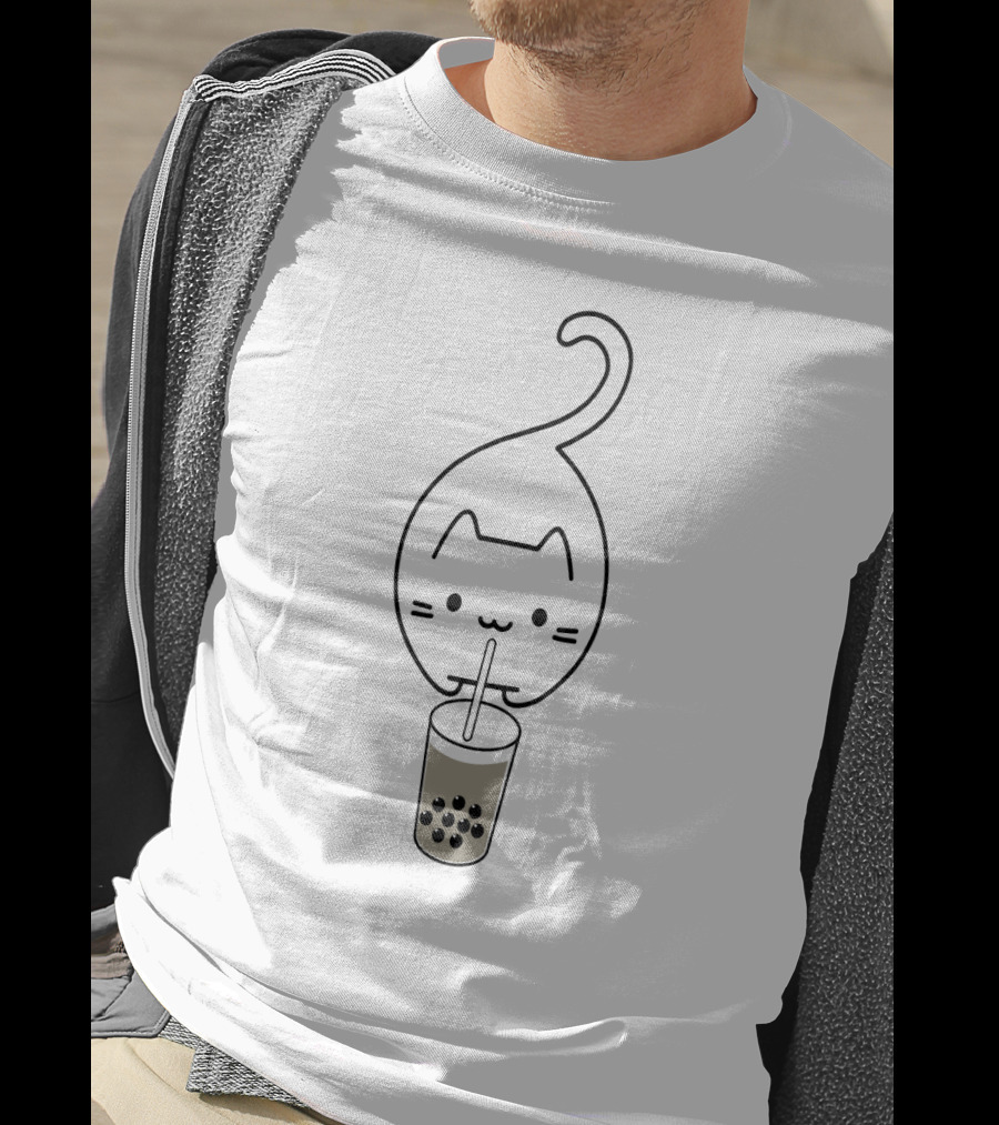 Cat Drinking Boba Milk Tea With Straw T-Shirt