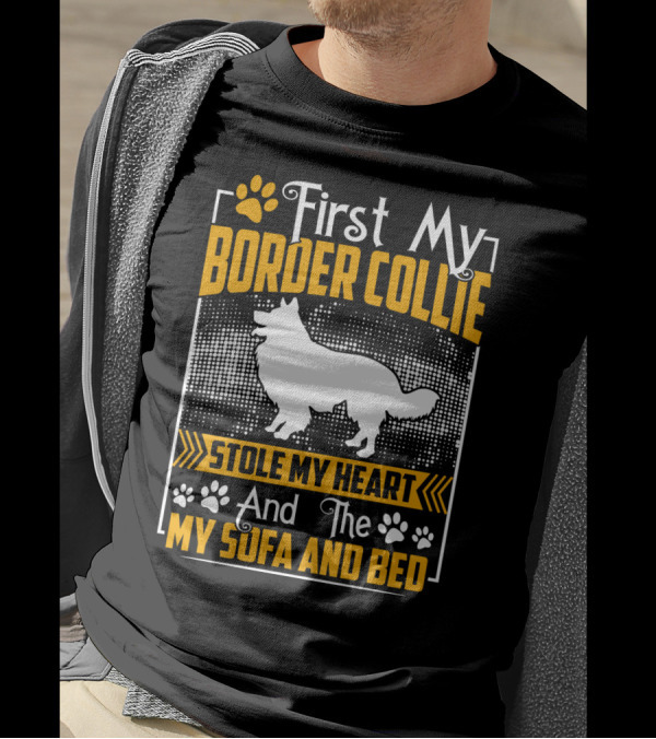 First My Border Collie Stole My Heart And The My Sofa And Bed T-Shirt