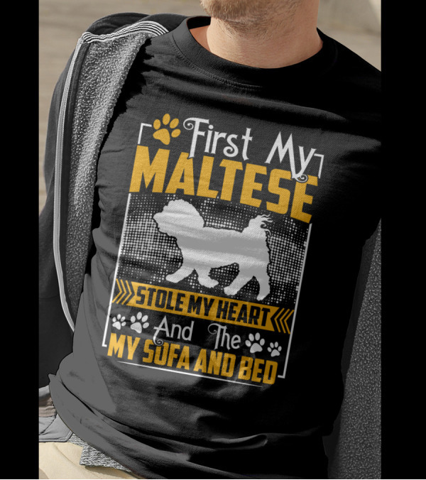 First My Maltese Stole My Heart And The My Sofa And Bed T-Shirt