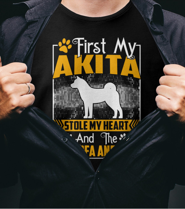 First My Akita Stole My Heart And The Sofa And Bed T-Shirt