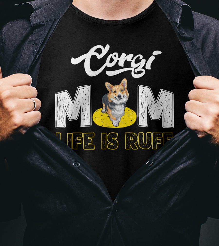 Corgi Mom Life Is Ruff Corgi On Yellow Rug T-Shirt