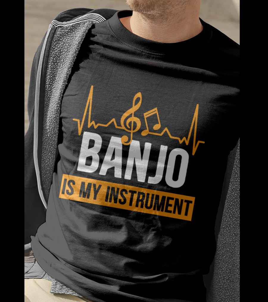 Banjo Is My Instrument With Musical Symbols And Sound Waves T-Shirt