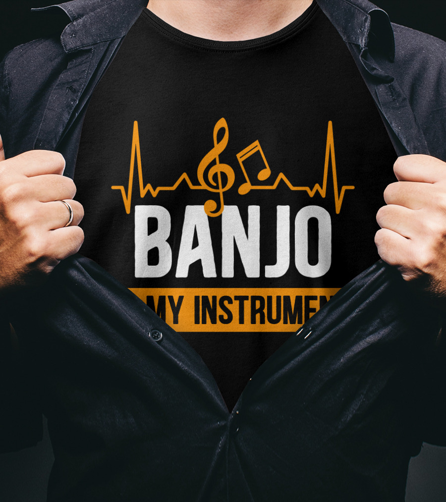 Banjo Is My Instrument With Musical Symbols And Sound Waves T-Shirt