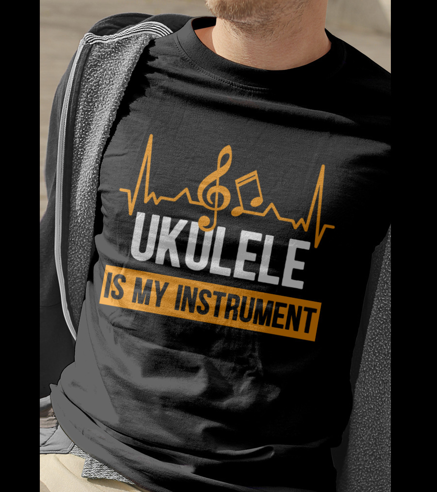 Ukulele Is My Instrument Clef Note Heartbeat Line T-Shirt