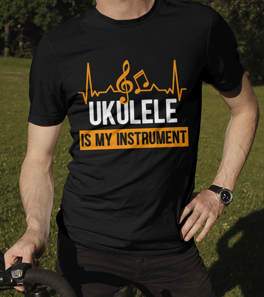 Ukulele Is My Instrument Clef Note Heartbeat Line T-Shirt