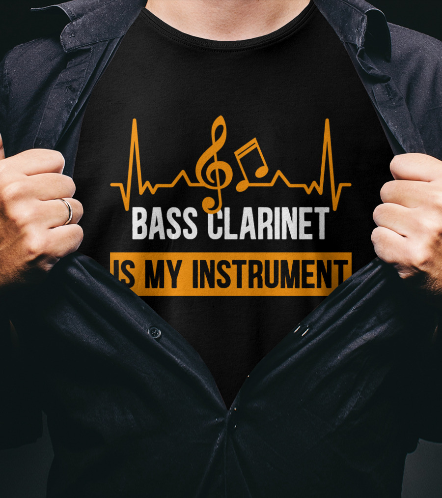 Bass Clarinet Is My Instrument With Musical Symbols And Heartbeat Lines T-Shirt