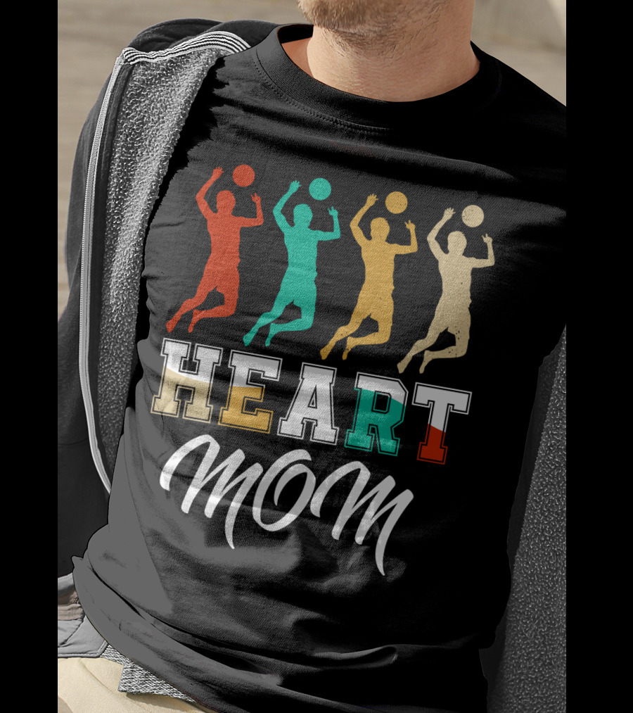 Volleyball Heart Mom Retro Silhouette Players T-Shirt
