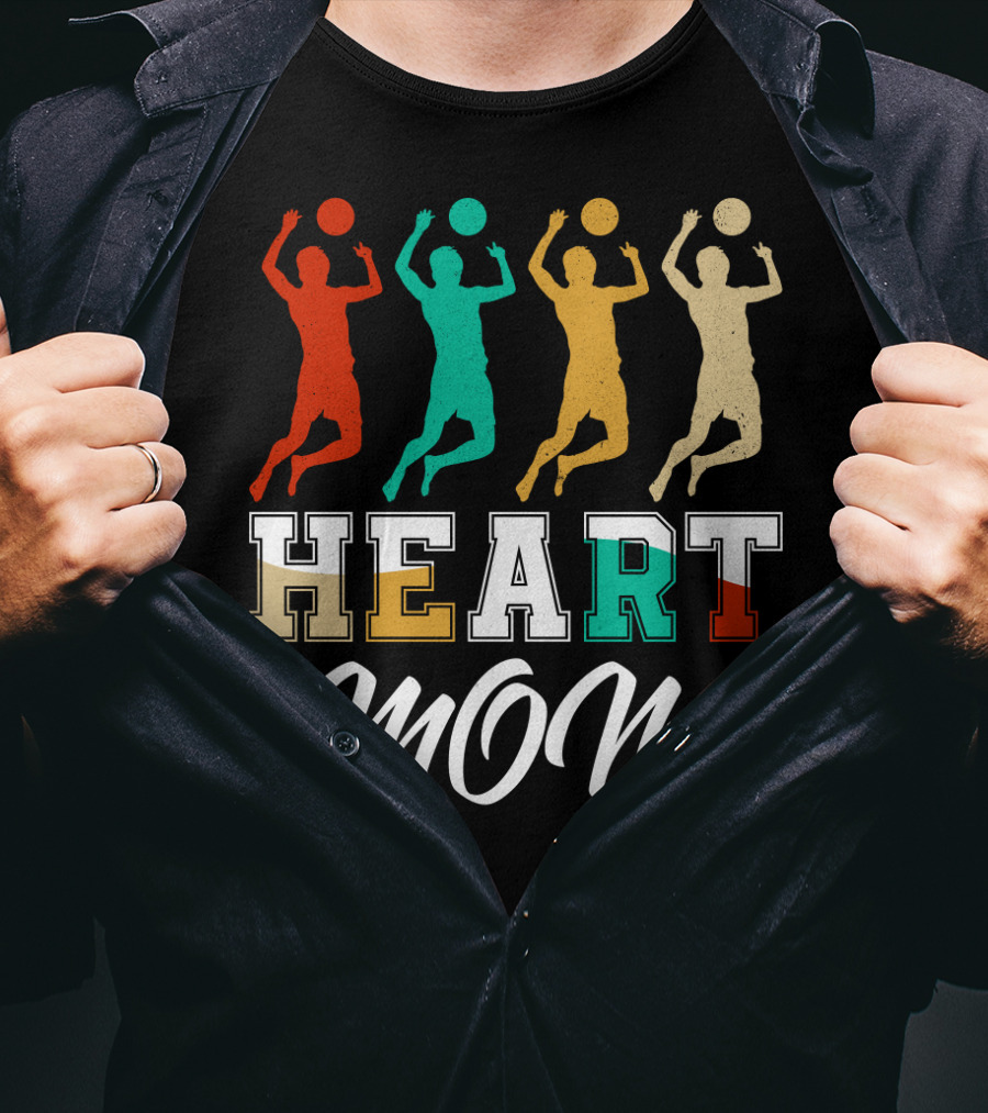 Volleyball Heart Mom Retro Silhouette Players T-Shirt