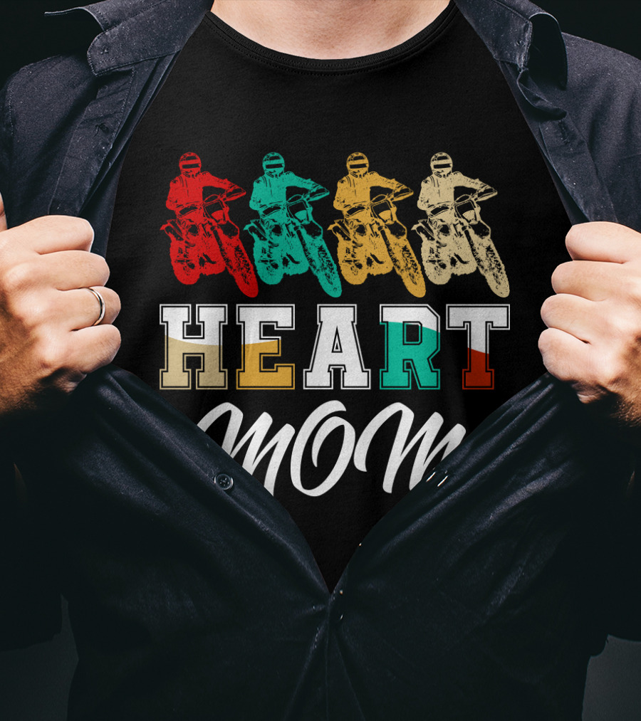 Heart Mom Dirt Bike Racing T-Shirt