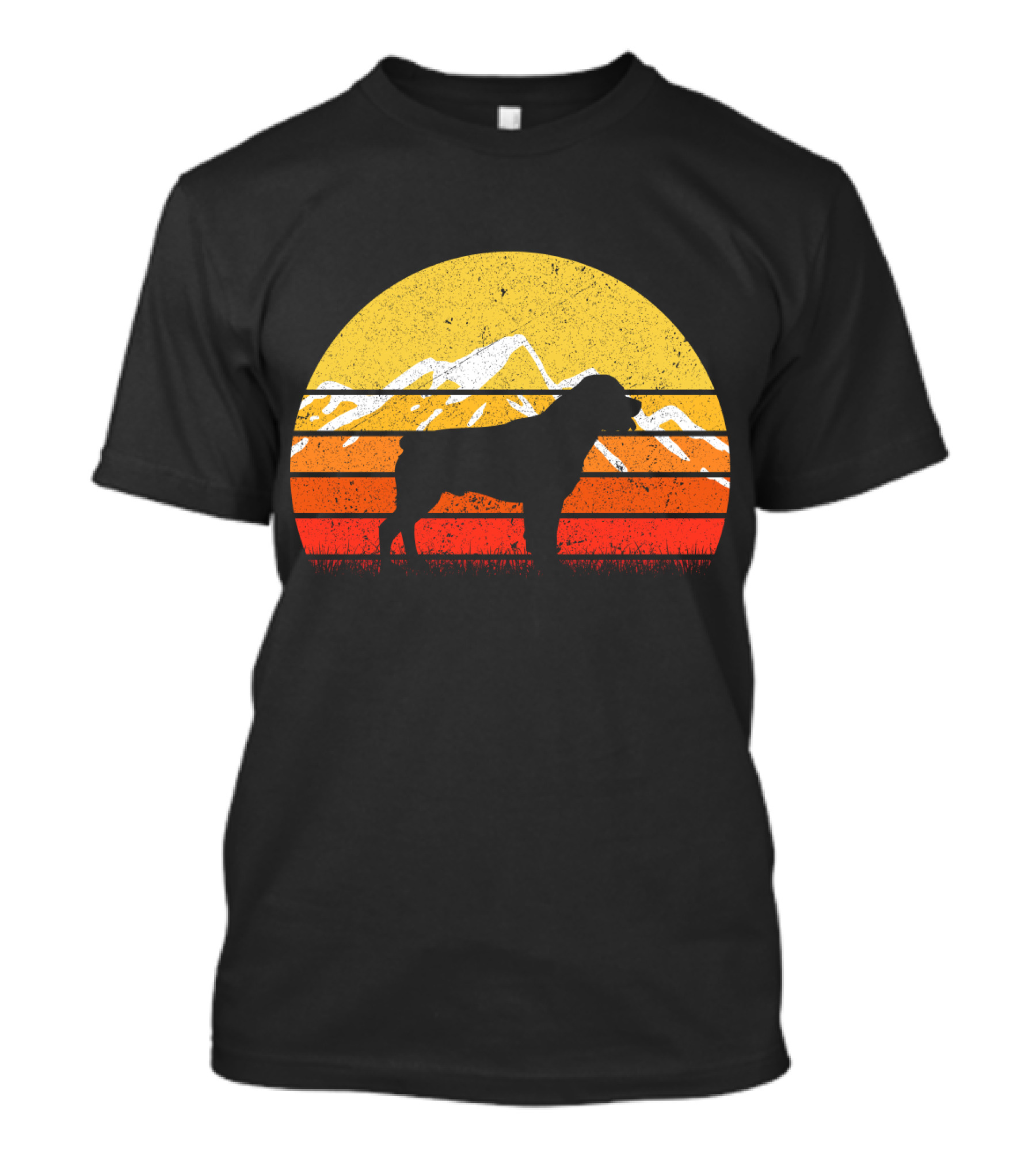 Retro Vintage Rottweiler Dog Silhouette Sunset Mountains T-Shirt
