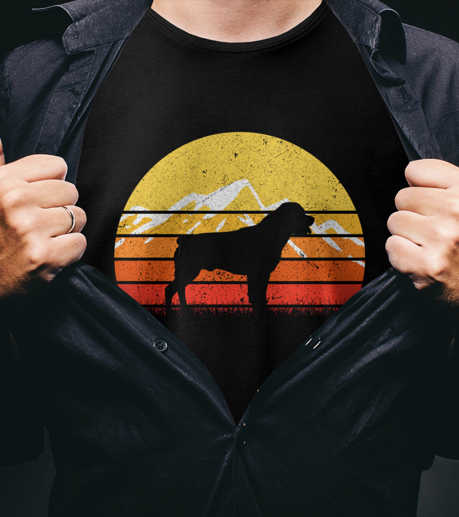 Retro Vintage Rottweiler Dog Silhouette Sunset Mountains T-Shirt