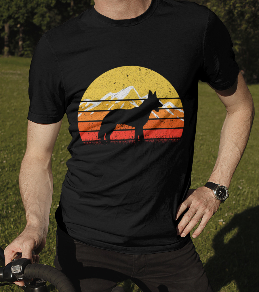 Retro Vintage Belgian Malinois Dog Sunset Mountain T-Shirt