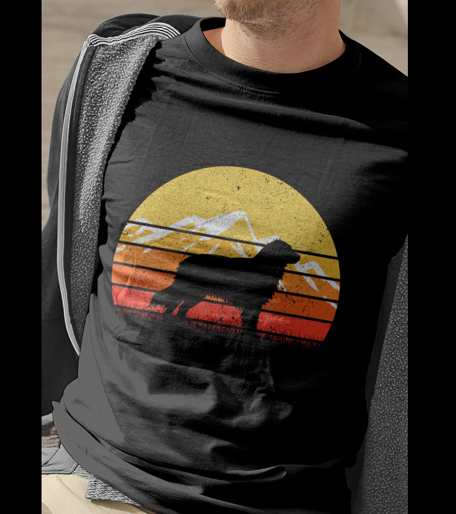 Retro Vintage Australian Shepherd Dog Silhouette Sunset Mountain Scene T-Shirt