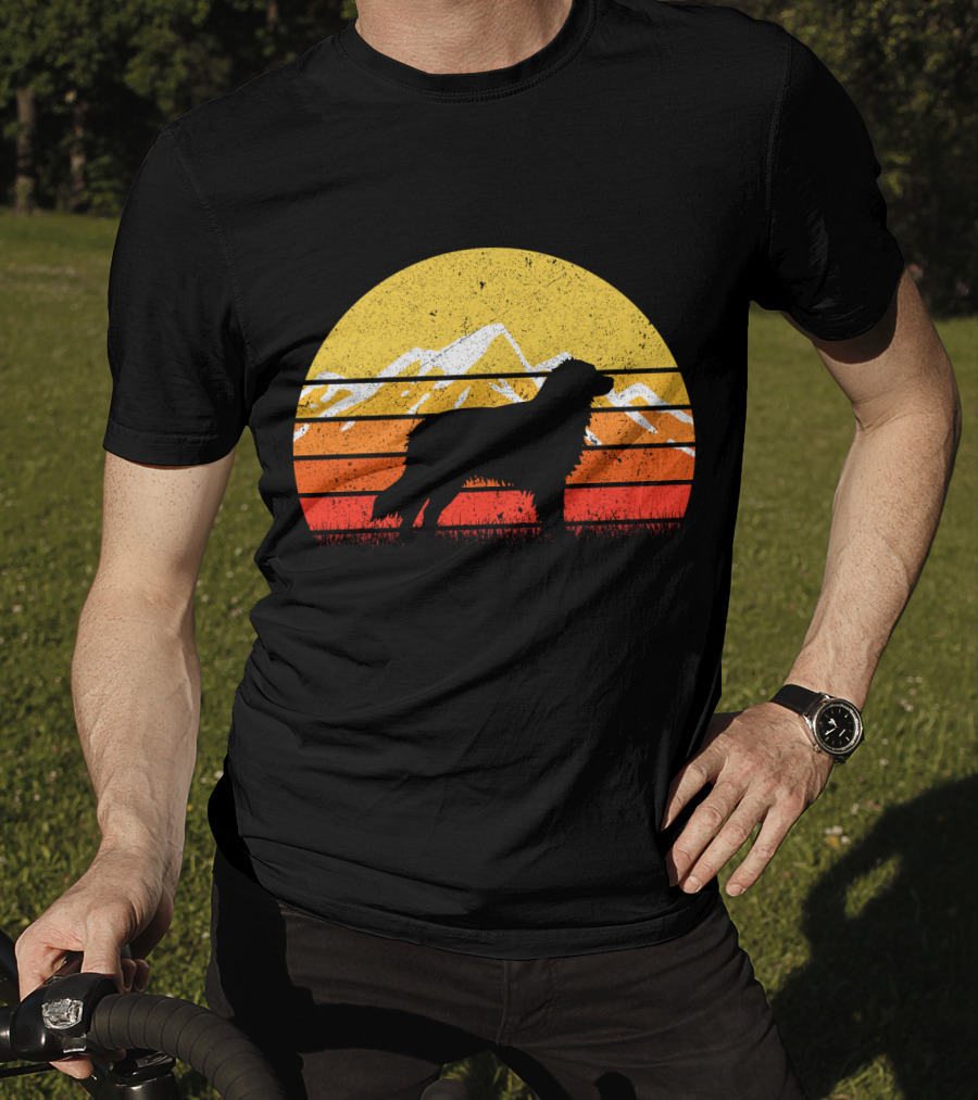 Retro Vintage Australian Shepherd Dog Silhouette Sunset Mountain Scene T-Shirt