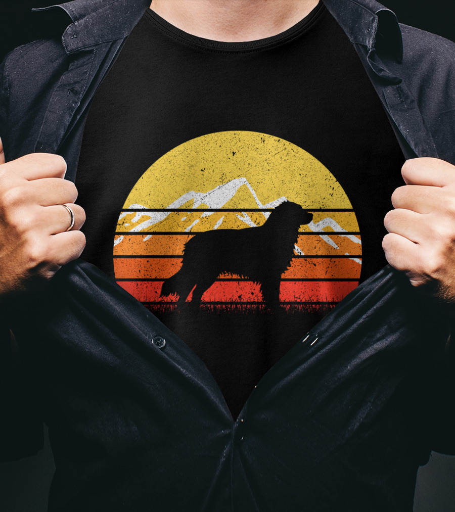 Retro Vintage Australian Shepherd Dog Silhouette Sunset Mountain Scene T-Shirt