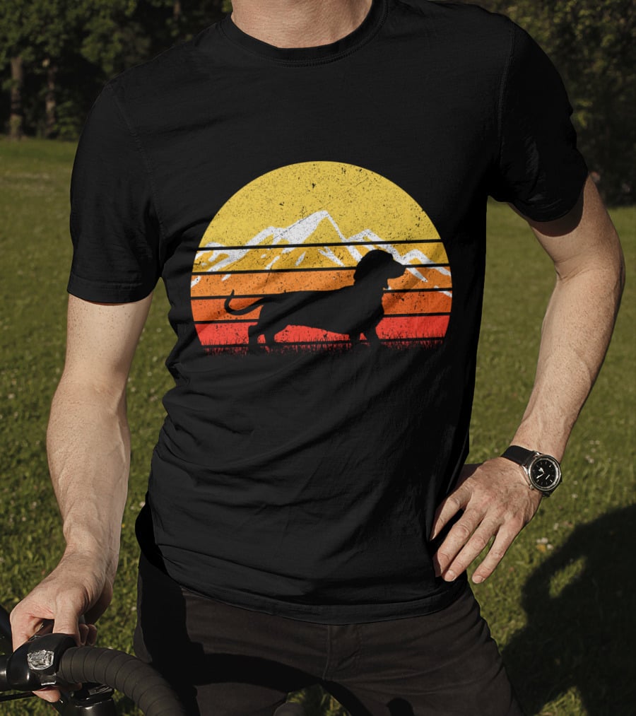 Retro Vintage Dachshund Dog Silhouette Sunset Mountains T-Shirt