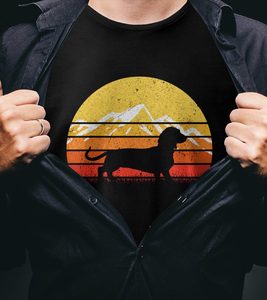 Retro Vintage Dachshund Dog Silhouette Sunset Mountains T-Shirt