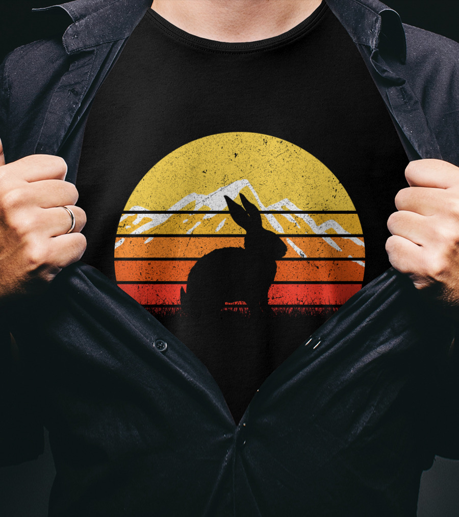 Retro Sunset Vintage Rabbit Silhouette With Mountains T-Shirt