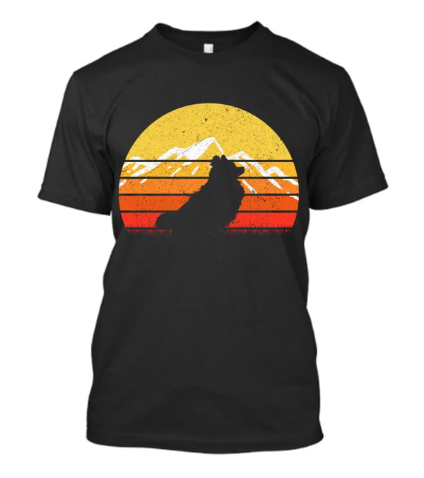 Retro Vintage Pomeranian Dog Sunset Silhouette With Mountain Background T-Shirt