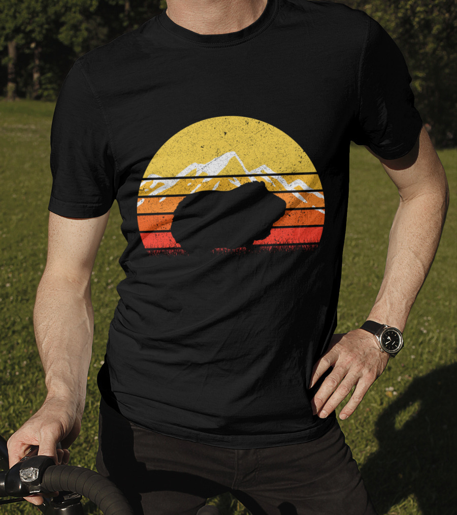 Retro Vintage Guinea Pig Silhouette With Mountain Sunset T-Shirt