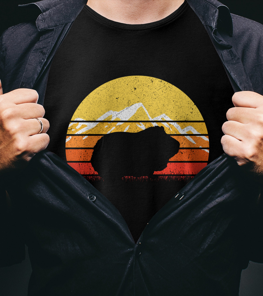 Retro Vintage Guinea Pig Silhouette With Mountain Sunset T-Shirt