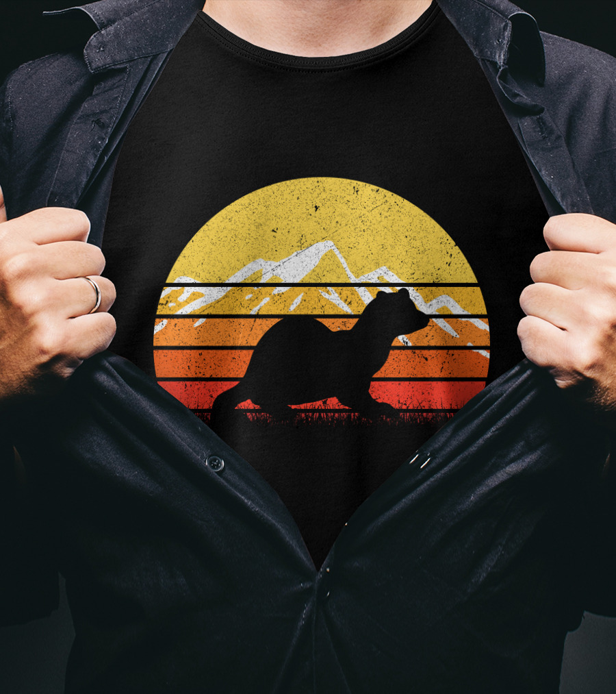Retro Vintage Ferret Sunset Silhouette Mountain Stripes T-Shirt