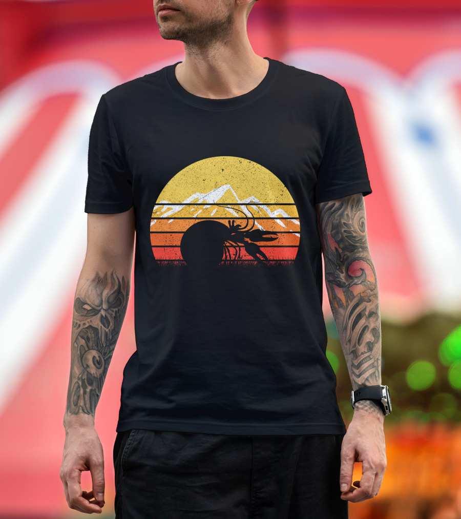 Retro Vintage Hermit Crab Sunset Silhouette Mountains T-Shirt