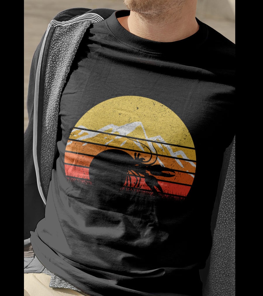 Retro Vintage Hermit Crab Sunset Silhouette Mountains T-Shirt