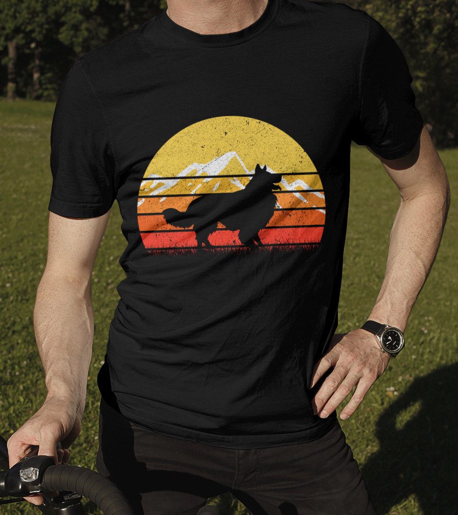 Retro Vintage Border Collie Sunset Mountain T-Shirt