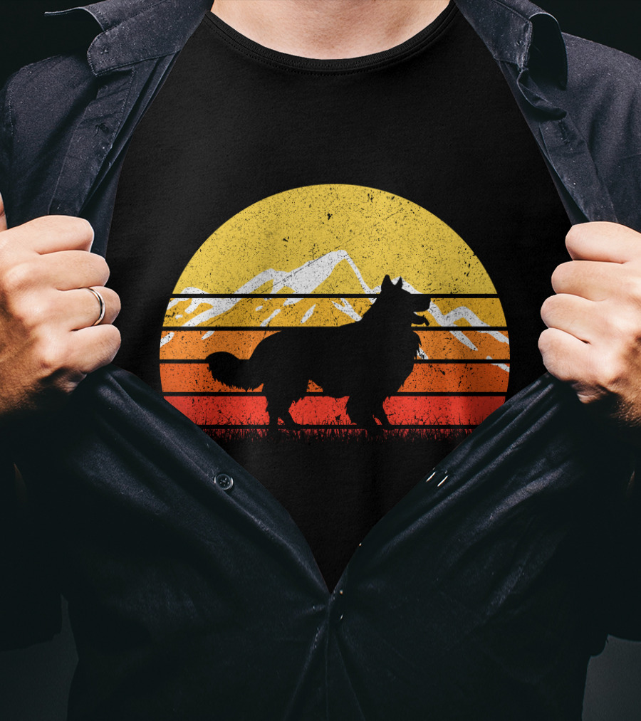 Retro Vintage Border Collie Sunset Mountain T-Shirt