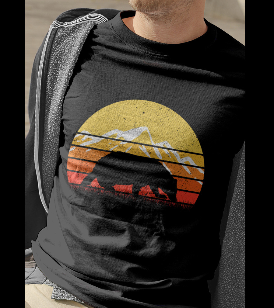 Retro Sunset Mountain Badger T-Shirt