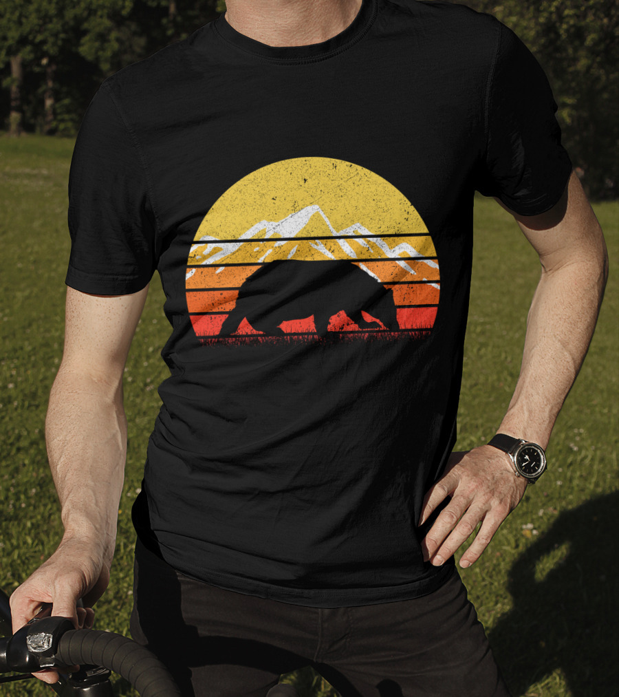 Retro Sunset Mountain Badger T-Shirt