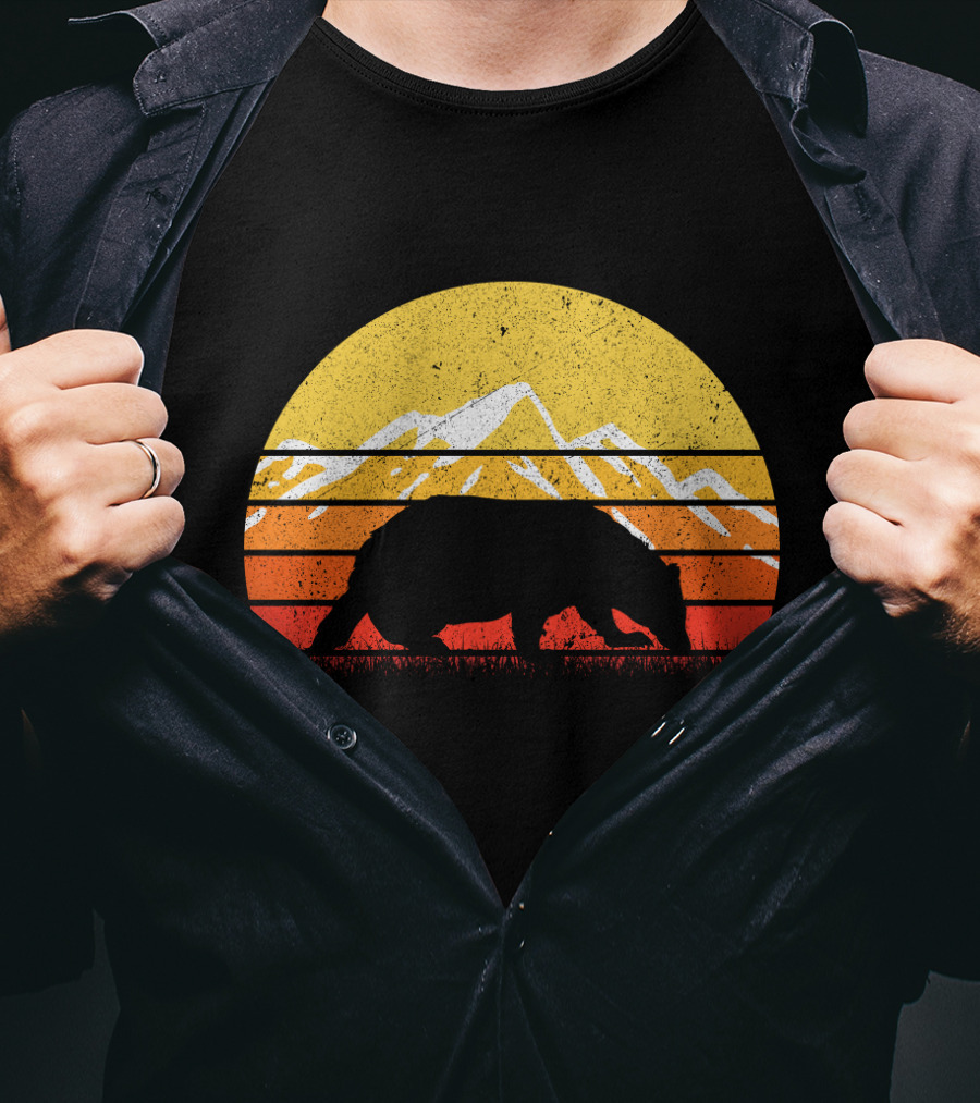 Retro Sunset Mountain Badger T-Shirt