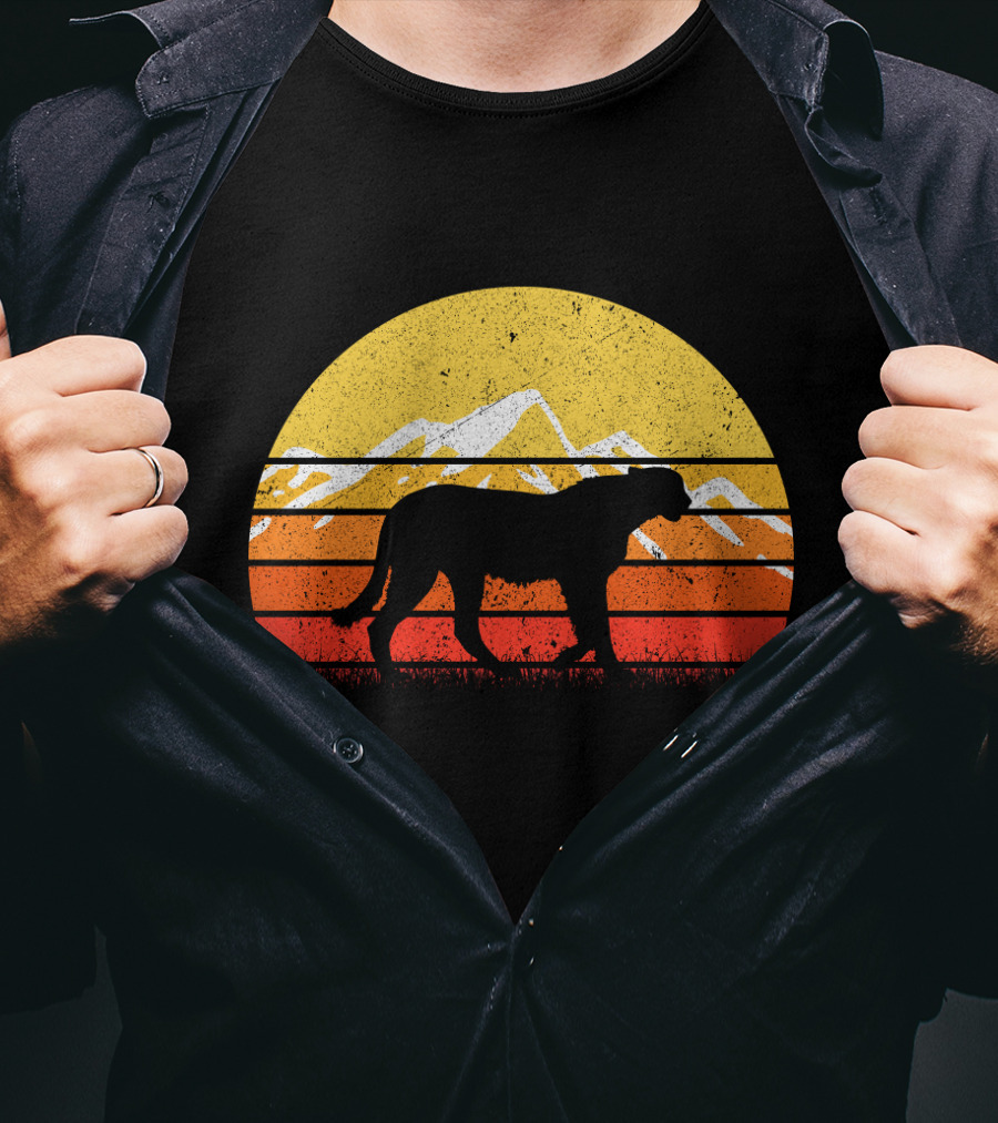 Retro Vintage Cheetah Silhouette In Sunset With Mountains T-Shirt