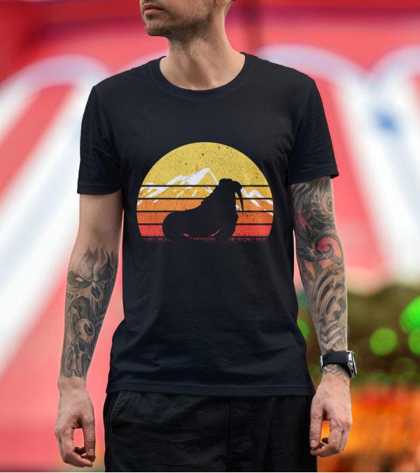 Premium T-Shirt: Retro Vintage Walrus Sunset Mountains T-Shirt Retro Vintage Walrus Sunset Mountains T-Shirt