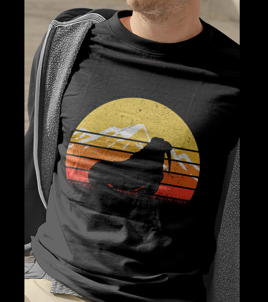 Retro Vintage Walrus Sunset Mountains T-Shirt
