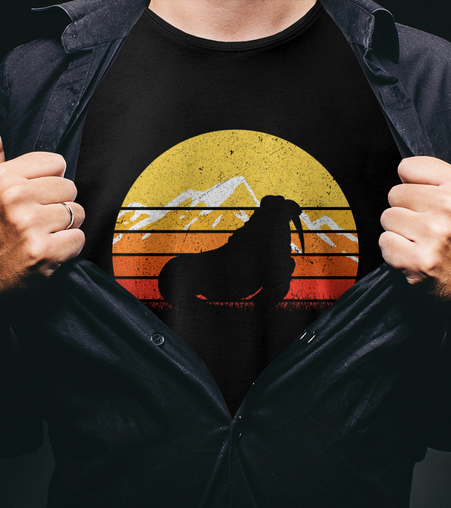 Retro Vintage Walrus Sunset Mountains T-Shirt