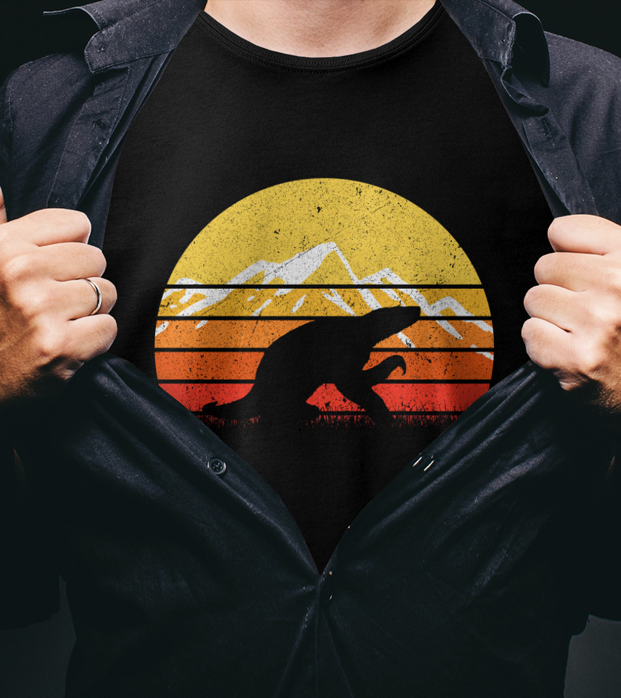 Retro Vintage Sloth Silhouette Sunset Mountain Scene T-Shirt