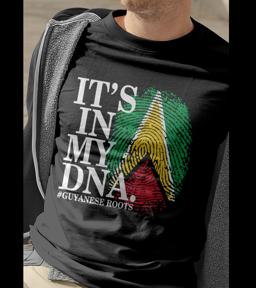 IT'S IN MY DNA Guyanese Roots Guyana Flag Fingerprint T-Shirt