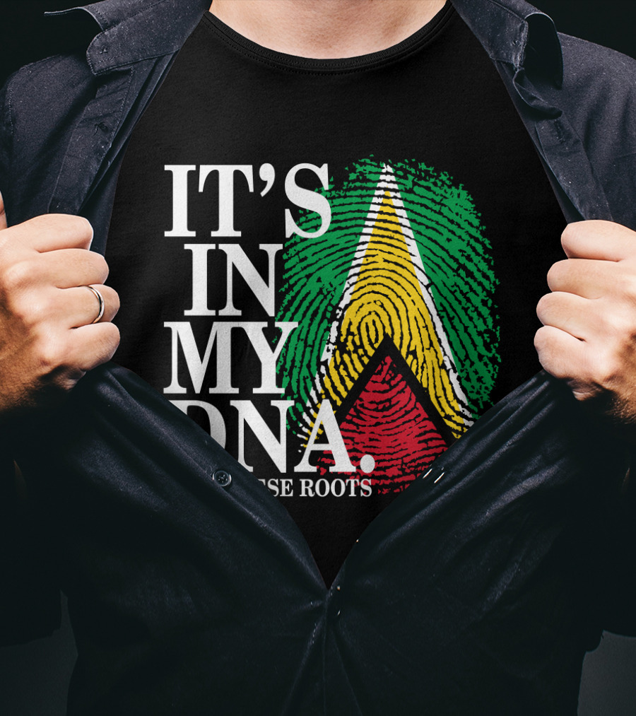 IT'S IN MY DNA Guyanese Roots Guyana Flag Fingerprint T-Shirt