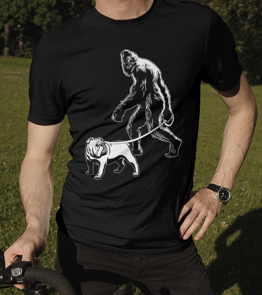 Bigfoot Walking Bulldog T-Shirt