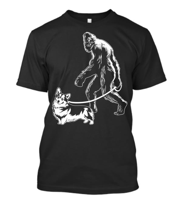Bigfoot Walking Corgi Dog T-Shirt