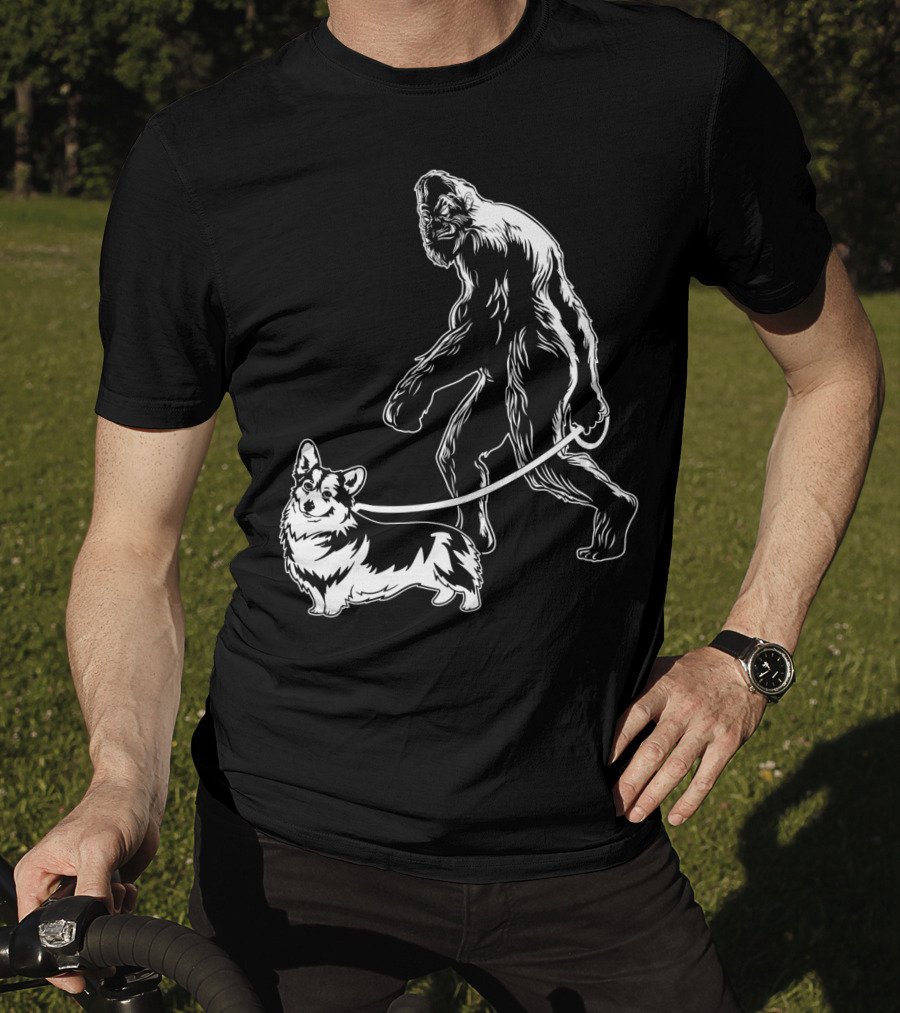 Bigfoot Walking Corgi Dog T-Shirt