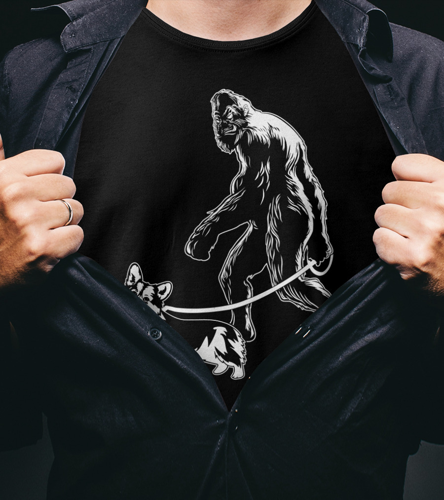 Bigfoot Walking Corgi Dog T-Shirt