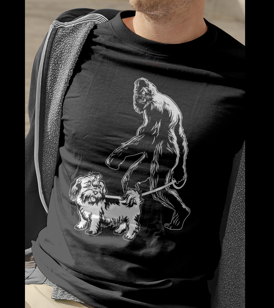 Bigfoot Walking Shih Tzu Dog T-Shirt