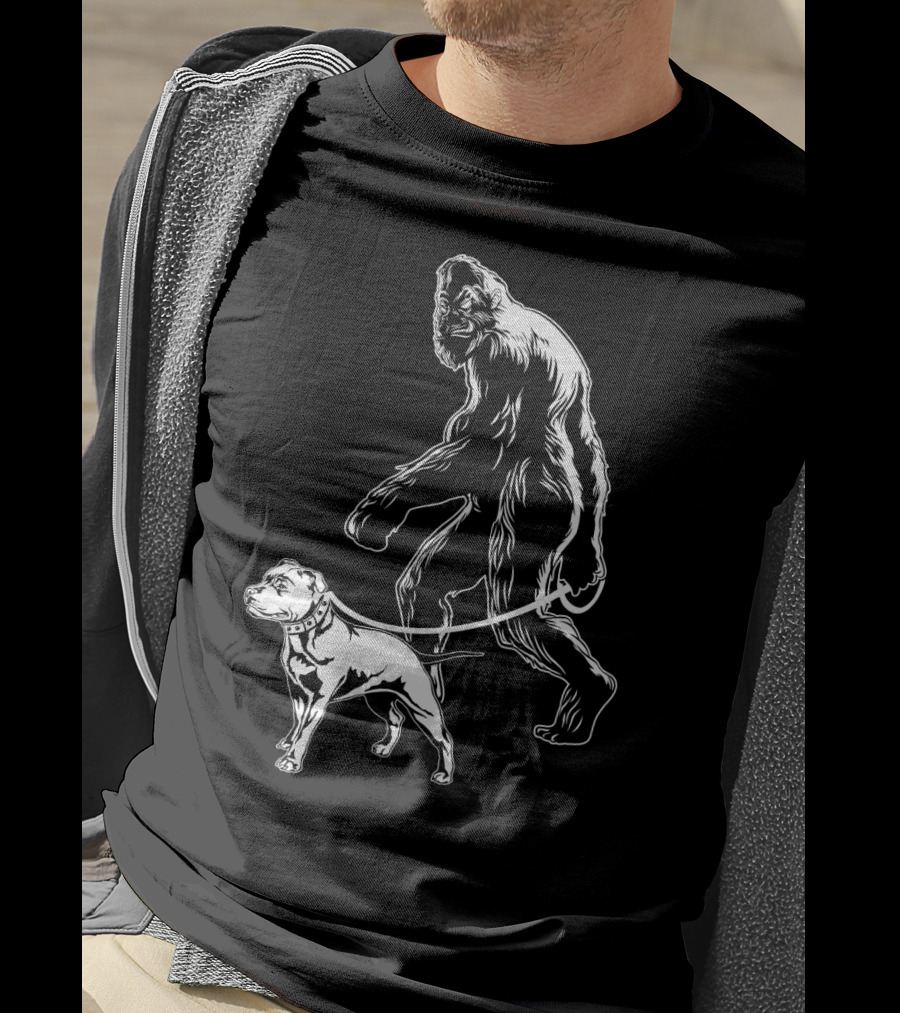 Bigfoot Walking Pitbull T-Shirt