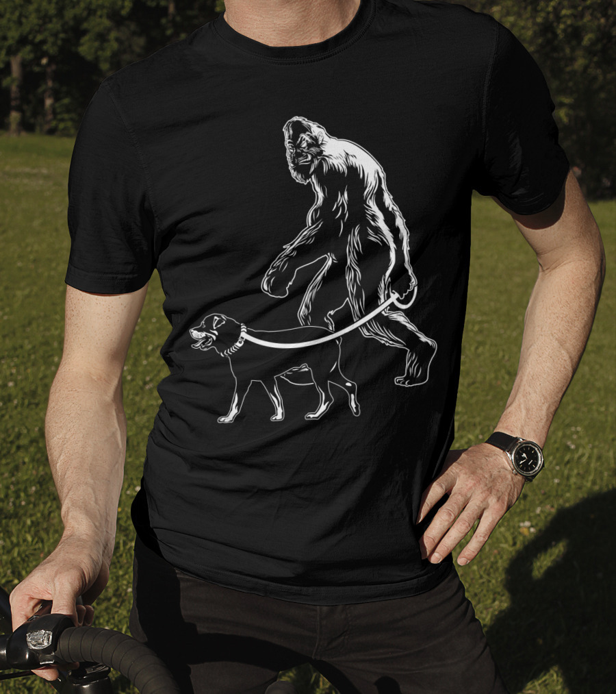 Bigfoot Walking Rottweiler Dog T-Shirt