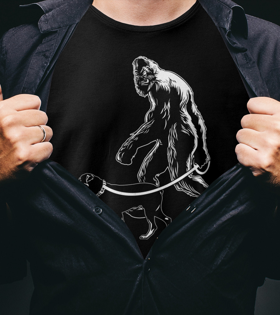 Bigfoot Walking Rottweiler Dog T-Shirt