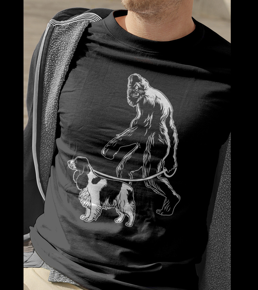 Bigfoot Walking Cocker Spaniel Dog T-Shirt